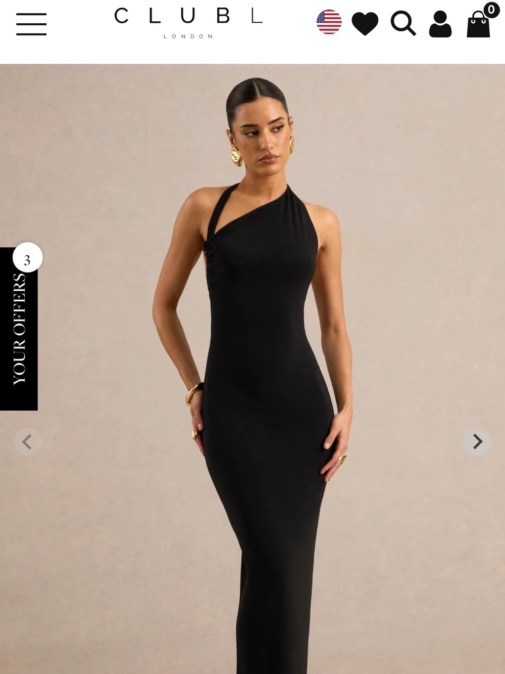 Club L London Black One-Shoulder Bodycon Maxi Dress
